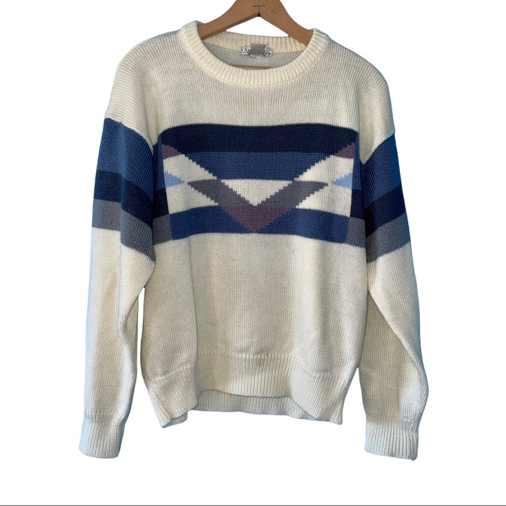Vintage Cream Sweater Chunky Grandma Knit Holiday Christmas Winter